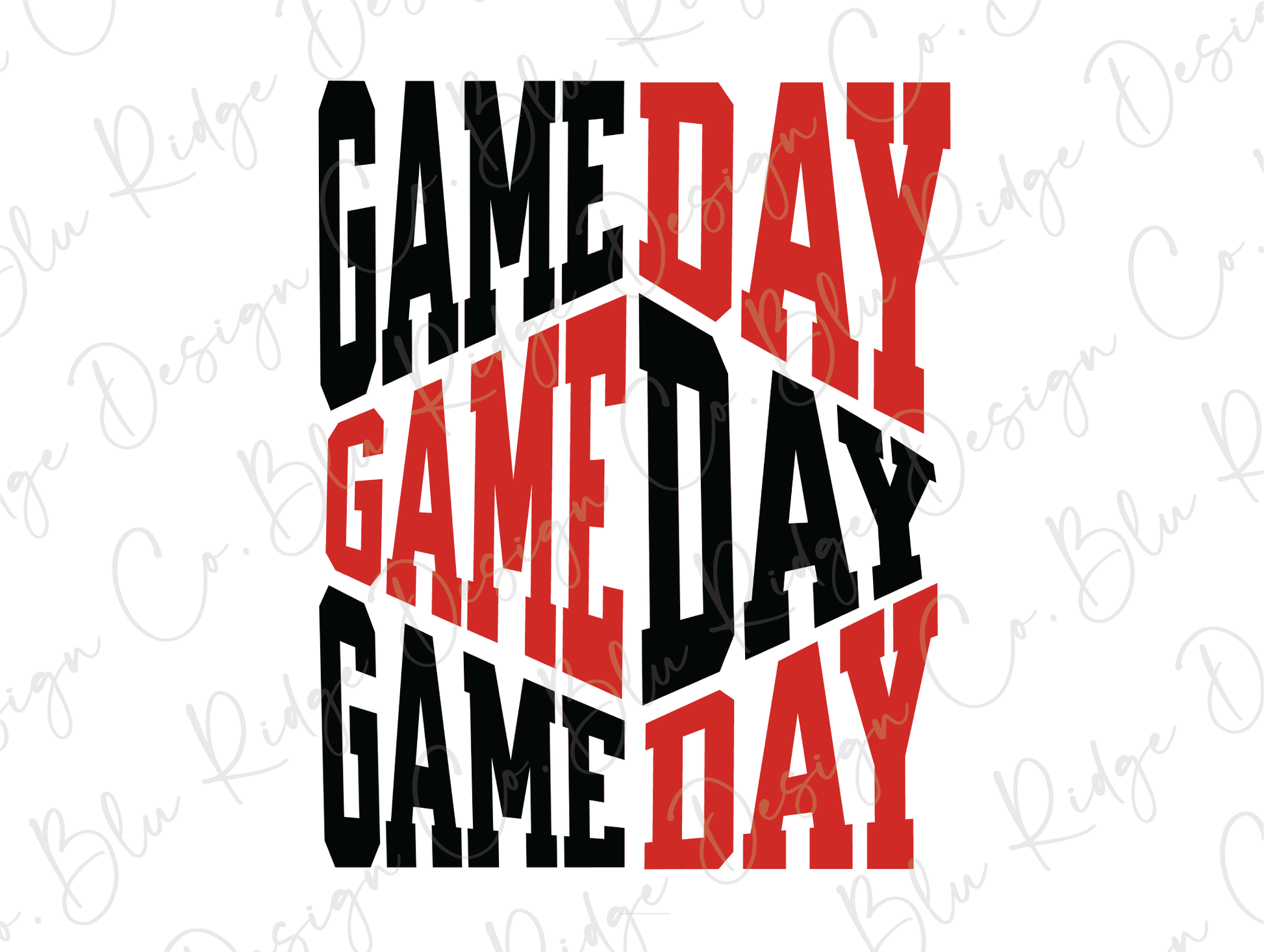 a red and black logo with the words game day game day