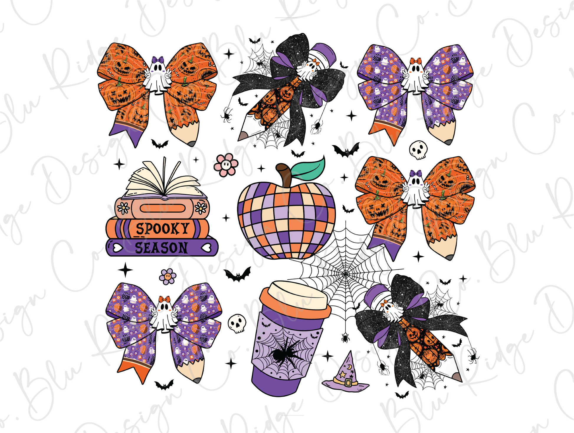 a collection of halloween bows and decorations