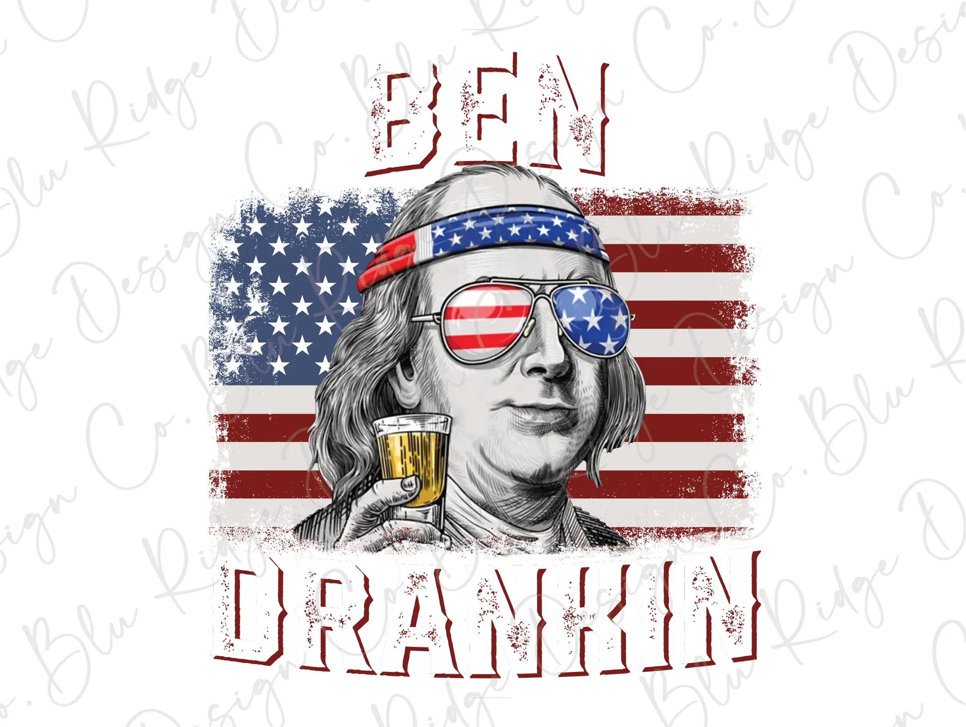 a drawing of a person with a glass of beer in front of an american flag