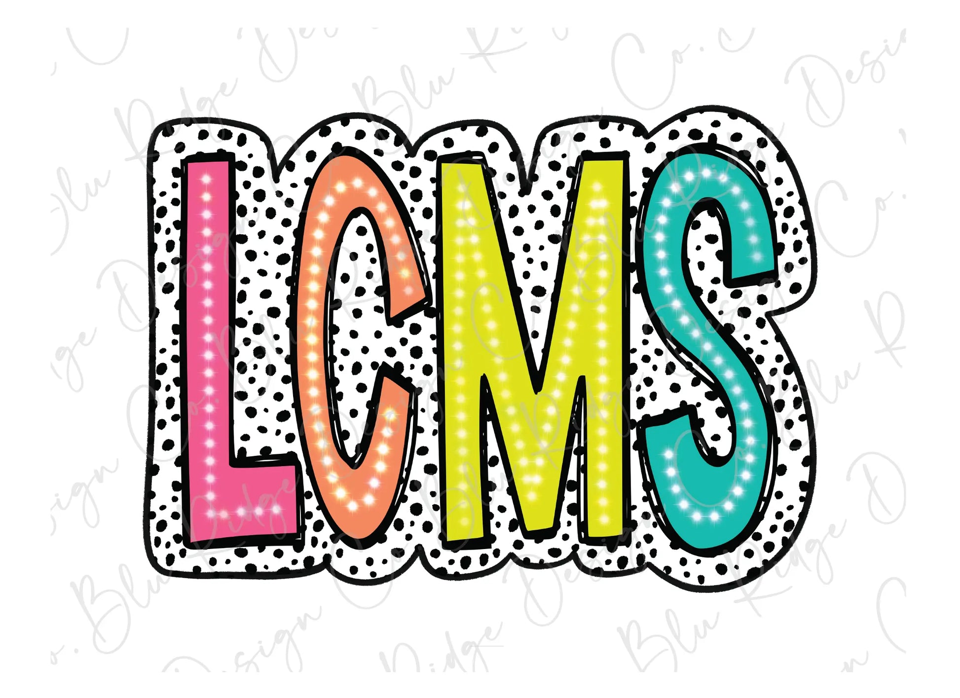 the word loms written in colorful letters