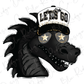 A stylized illustration of a dragon head wearing a hat with the text "LET'S GO" and sunglasses.