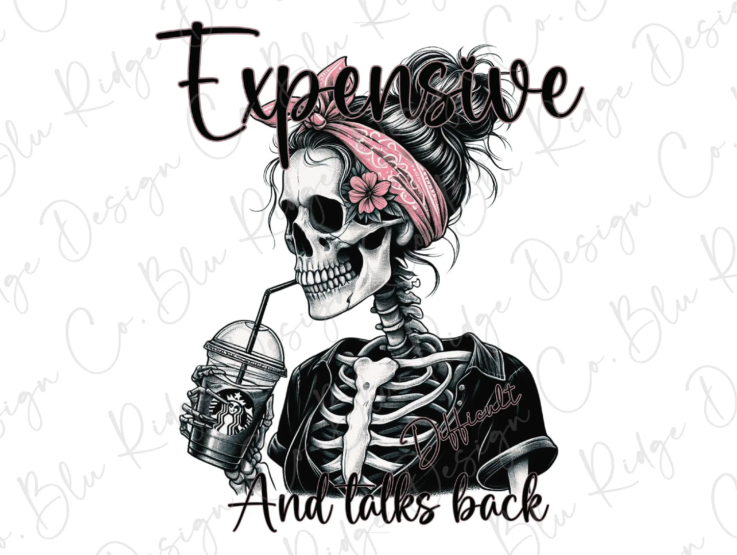 a skeleton with a pink bandana drinking a drink