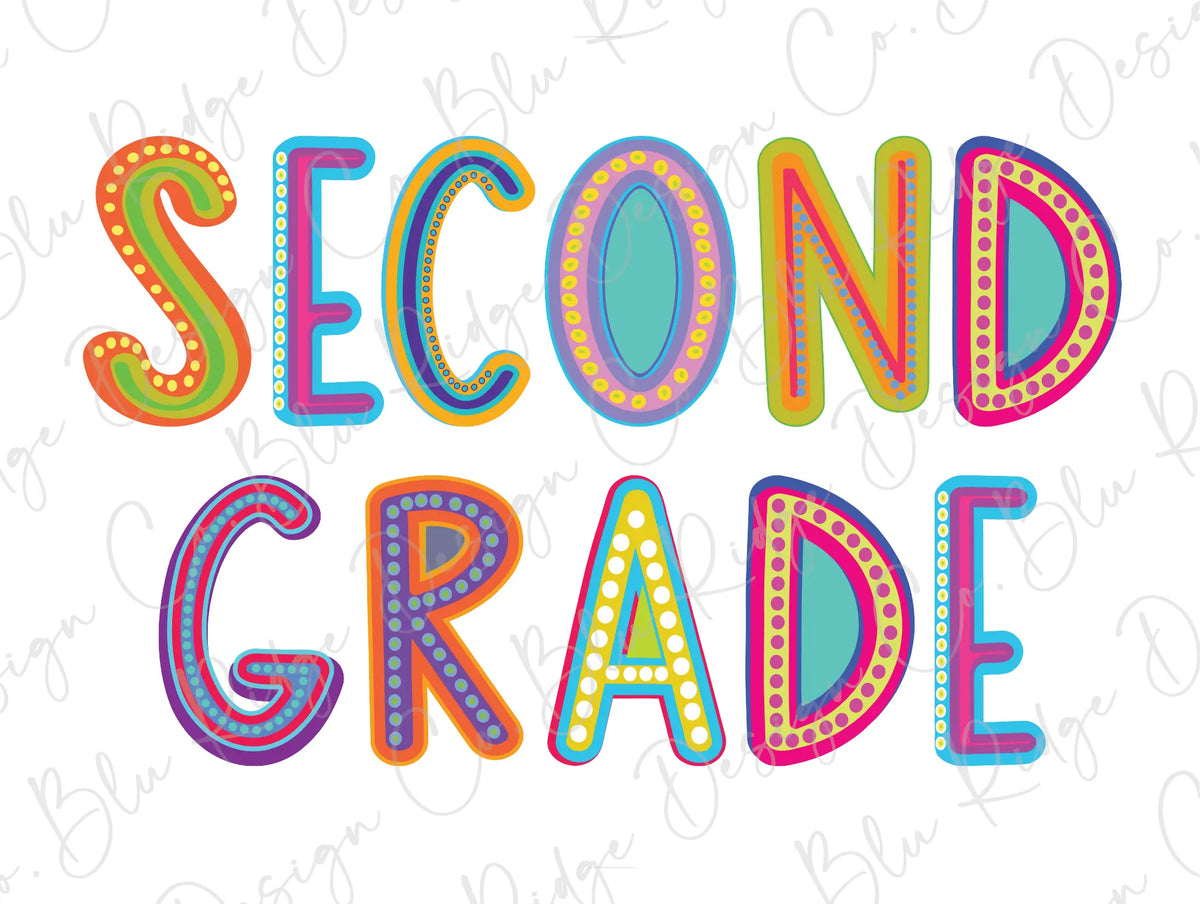 2st Sign Second Grade School Spirit Neon Letters Direct To Film (DTF) Transfer ...