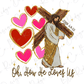 a religious illustration of Jesus carrying a cross, surrounded by hearts and stars. The text below the illustration reads "Oh, how he loves us".