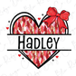 a heart with a bow and the word harley on it