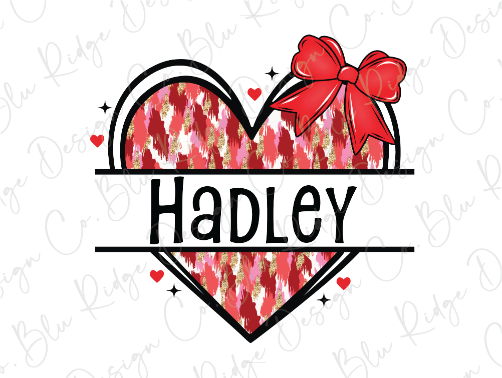 a heart with a bow and the word harley on it