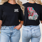 two women wearing black tshirts with a map of the state of arizona on