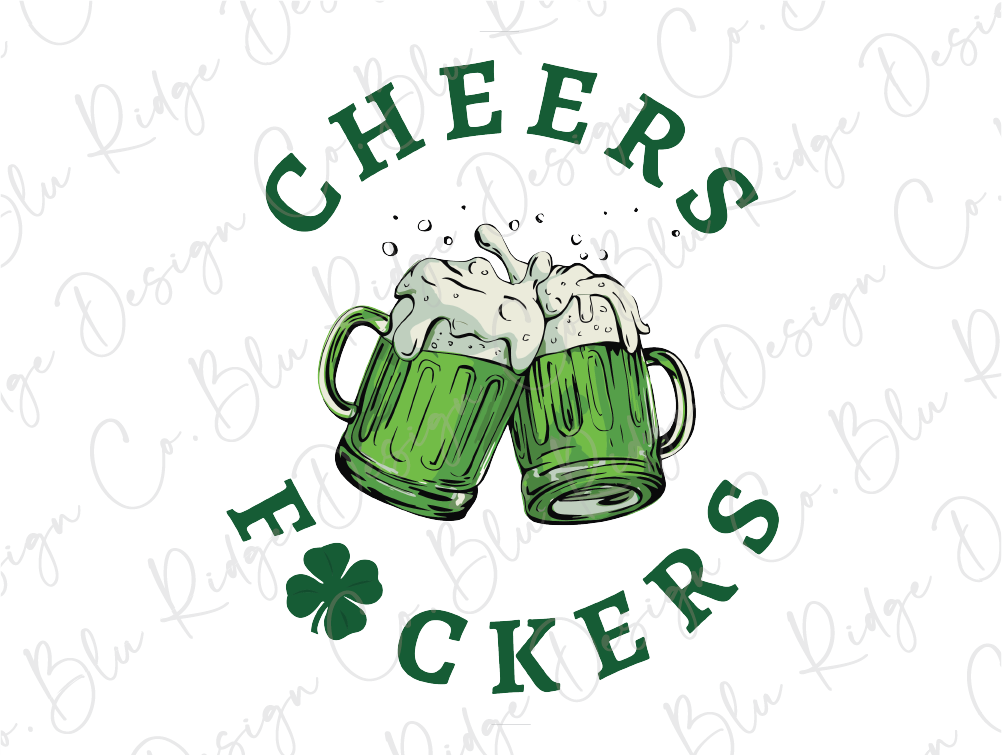 two mugs of beer with the words cheers and shamrocks