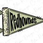 A flag with the word "Redhounds" written on it in a stylized font.