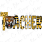 A stylized image of a tiger's head with the word "Teacher" written in a playful, artistic font.