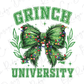 a green bow with the words grin university on it