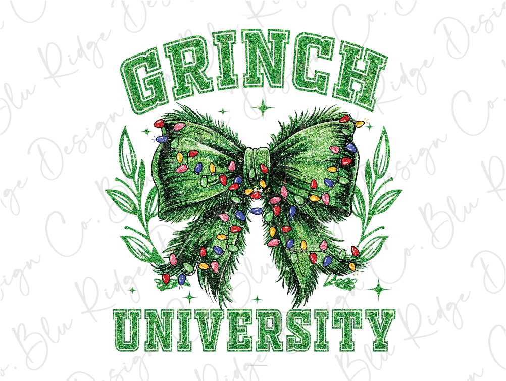 a green bow with the words grin university on it