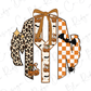 A collage of Halloween-themed images, including a leopard print jacket, a checkered pattern, a bow, a bat, and a spider.