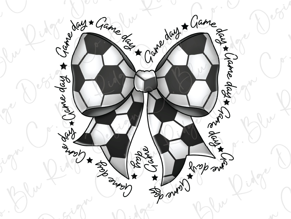 a black and white bow with a soccer ball on it