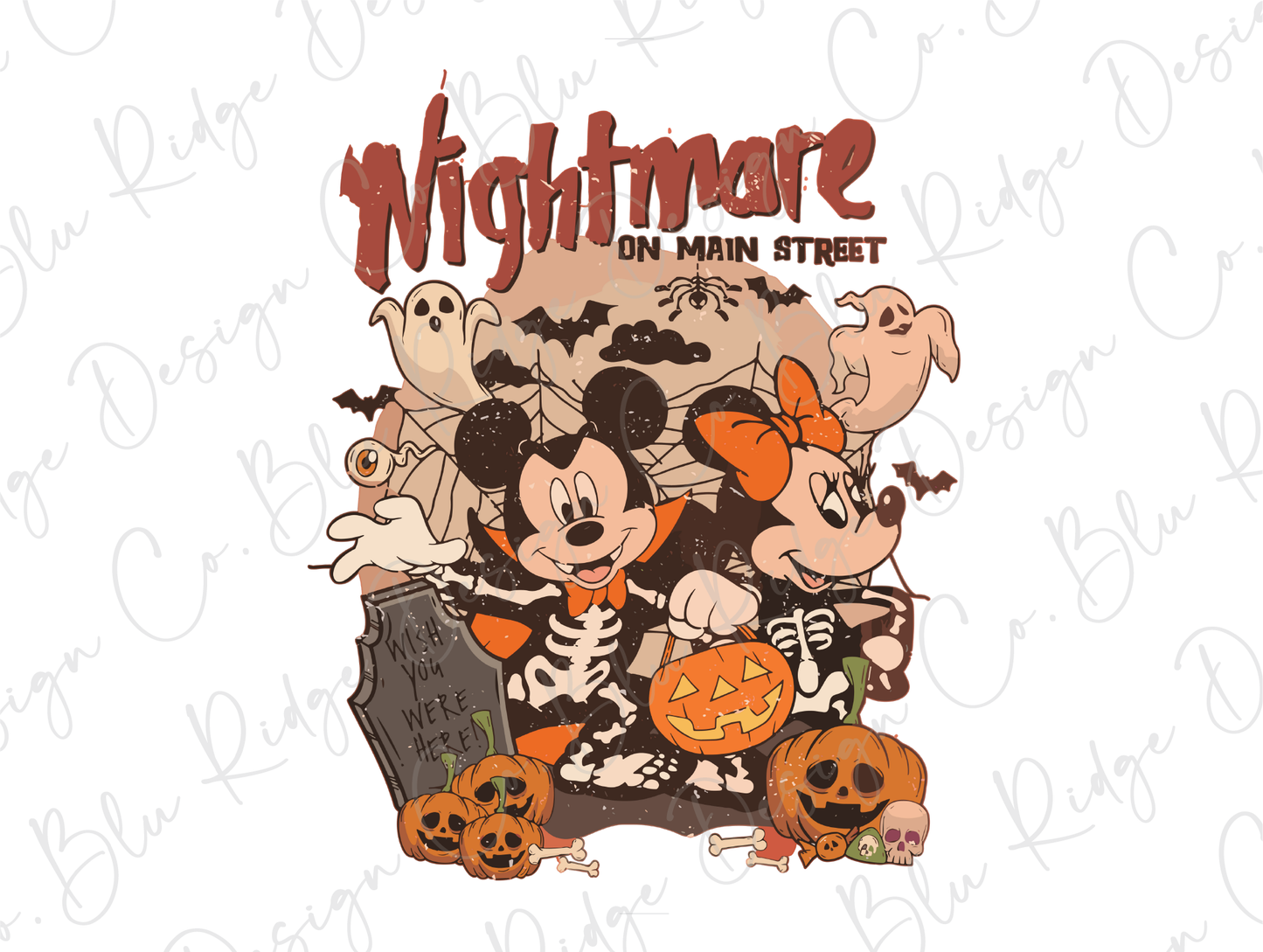 a mickey mouse halloween scene with pumpkins