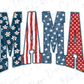 the word "MAMA" with a patriotic design, including the American flag and stars.