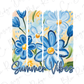 a painting of blue flowers with the words summer vibes