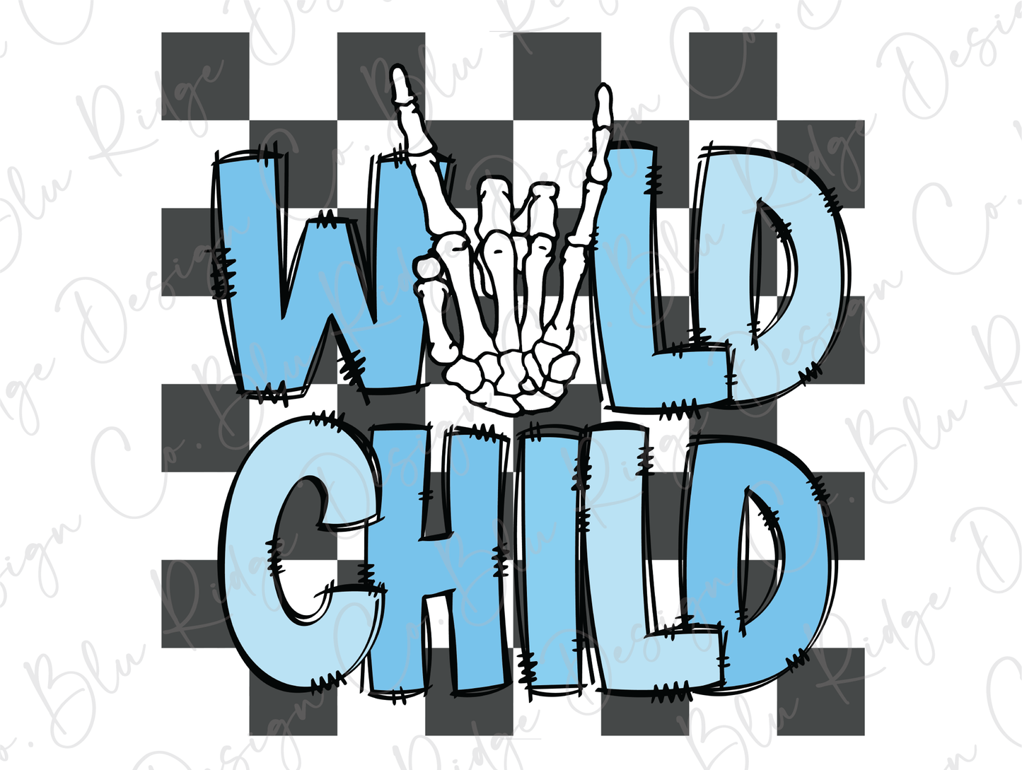 the word wild child written in blue ink