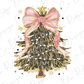 a drawing of a christmas tree with a pink bow