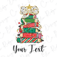 a stack of books with a christmas tree on top