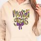 a woman wearing a white hoodie with the words miami girls on it