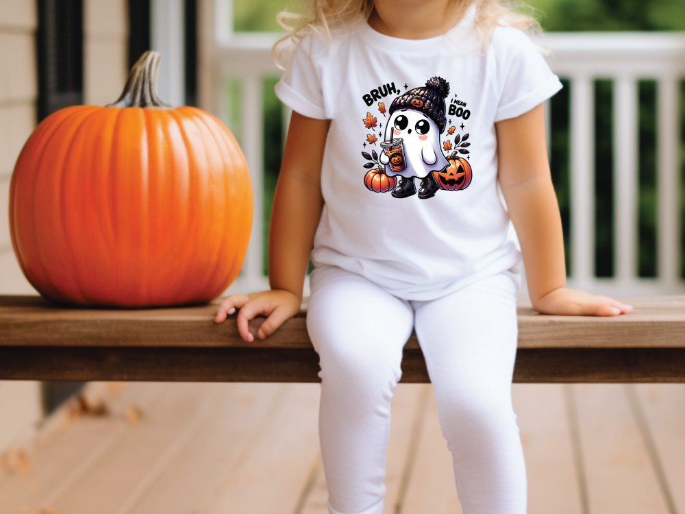 a little girl sitting on a bench next to a pumpkin