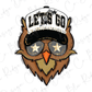 A stylized illustration of an owl wearing a hat with the text "LET'S GO" and sunglasses with stars.