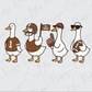 A group of four cartoon ducks, each dressed in a different football-related outfit, are standing together and holding a football.