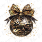 a christmas ornament with a bow and leopard print