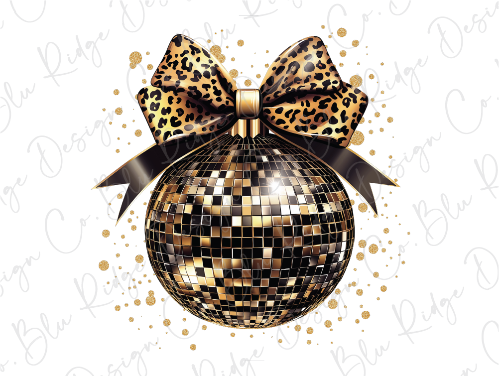 a christmas ornament with a bow and leopard print