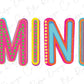 the word minnie is made up of colorful letters