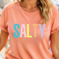 a woman wearing a t - shirt that says salty