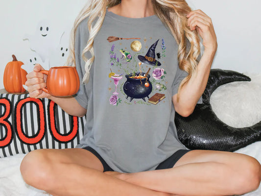 Halloween Witch Magic Collage Graphic T-Shirt