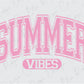 the word summer vibes in pink on a white background