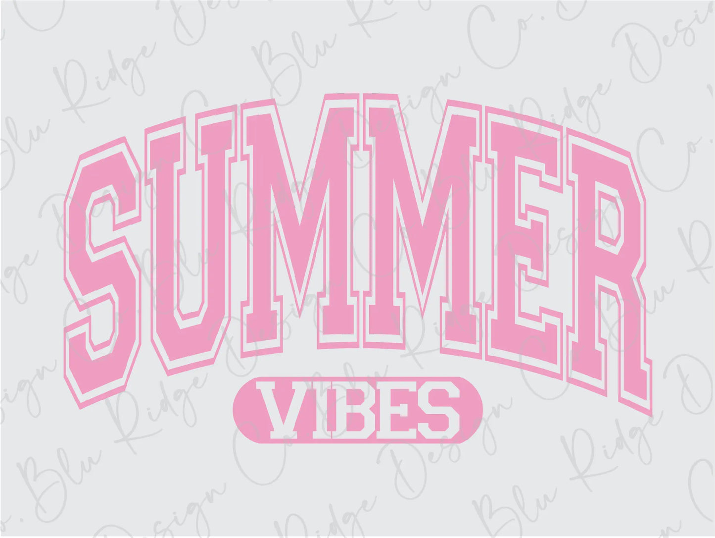 the word summer vibes in pink on a white background