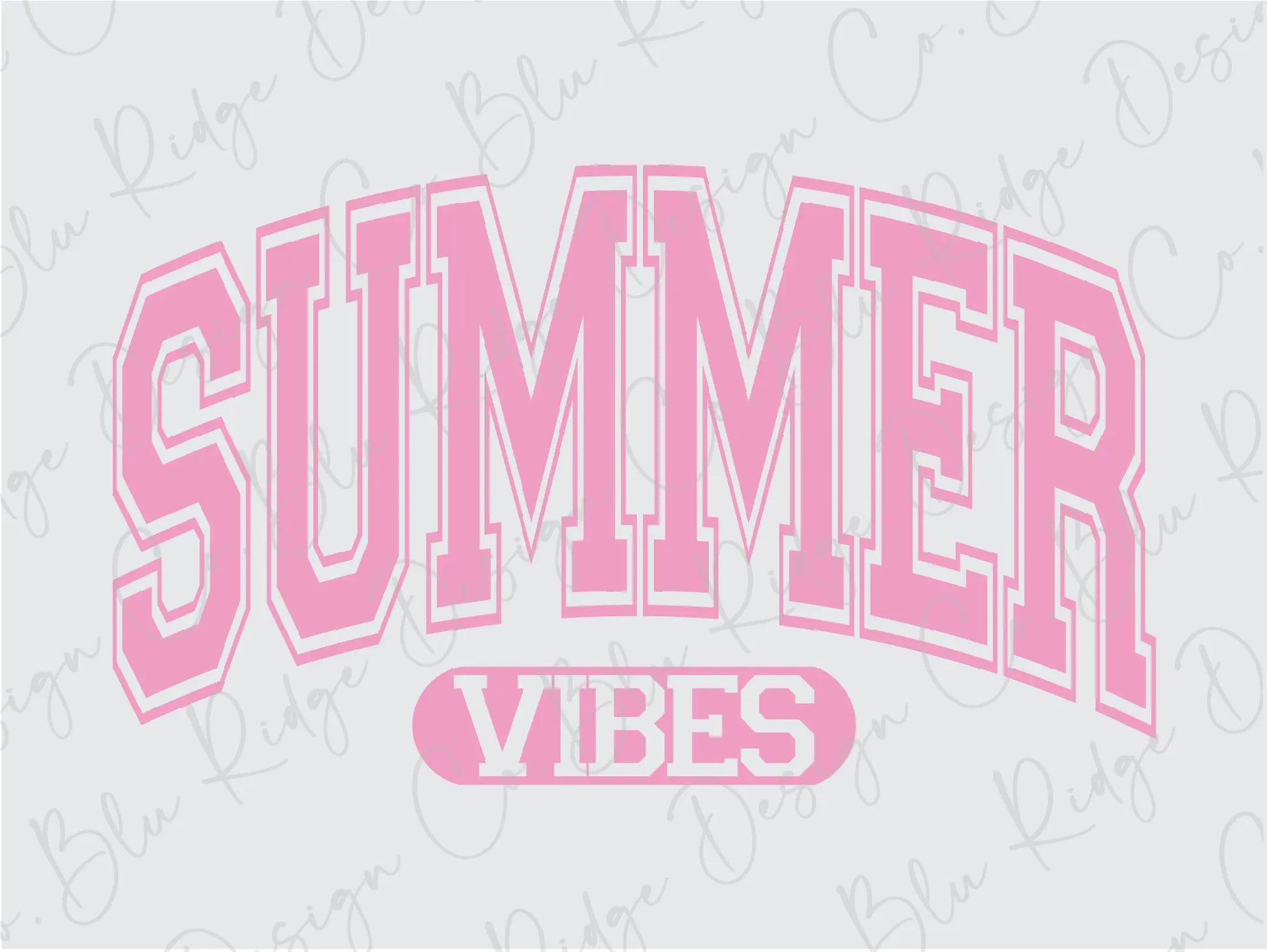 the word summer vibes in pink on a white background