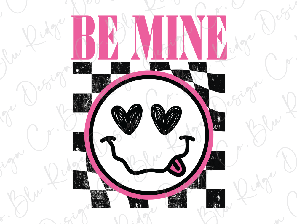 a black and white checkered background with the words be mine