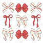 a set of red and white bows on a white background