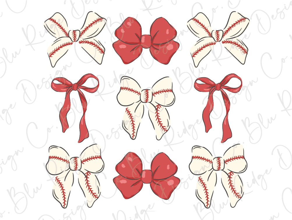 a set of red and white bows on a white background