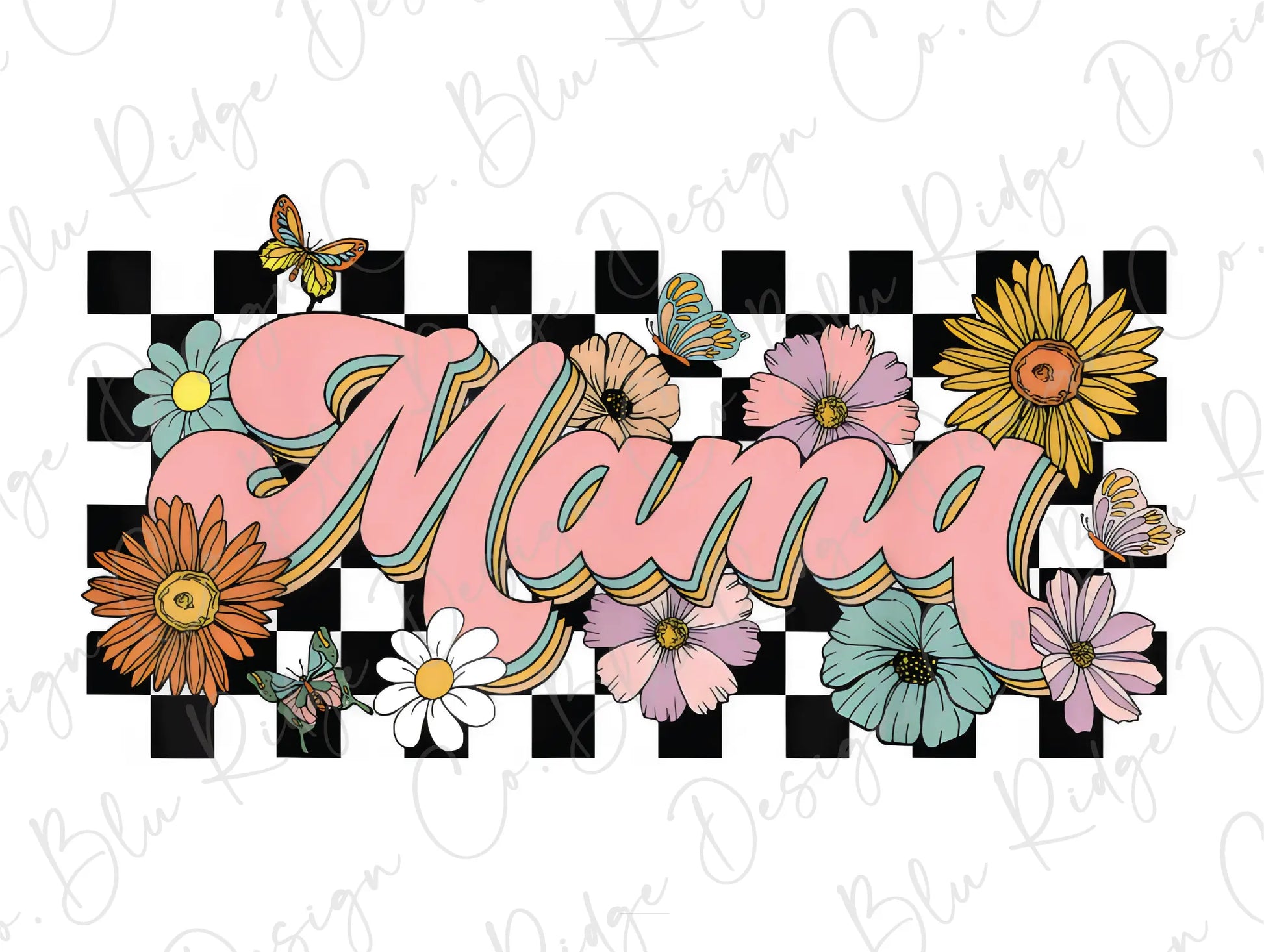 the word mama surrounded by flowers and butterflies