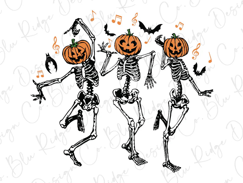 Dancing Pumpkin Head Skeletons Graphic T-Shirt