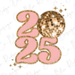 a pink and gold number with a disco ball