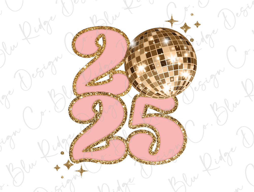 a pink and gold number with a disco ball