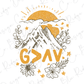 a stylized mountain landscape with a sun and clouds, surrounded by flowers and stars. The text "G" is prominently displayed in the center of the image.