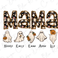 the word mama spelled out with ghost and pumpkins