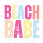 the words beach babe are painted on a white background