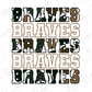 the word "Braves" repeated in various sizes and orientations, creating a visually striking and textured effect.