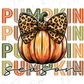 a pumpkin with a leopard print bow on it