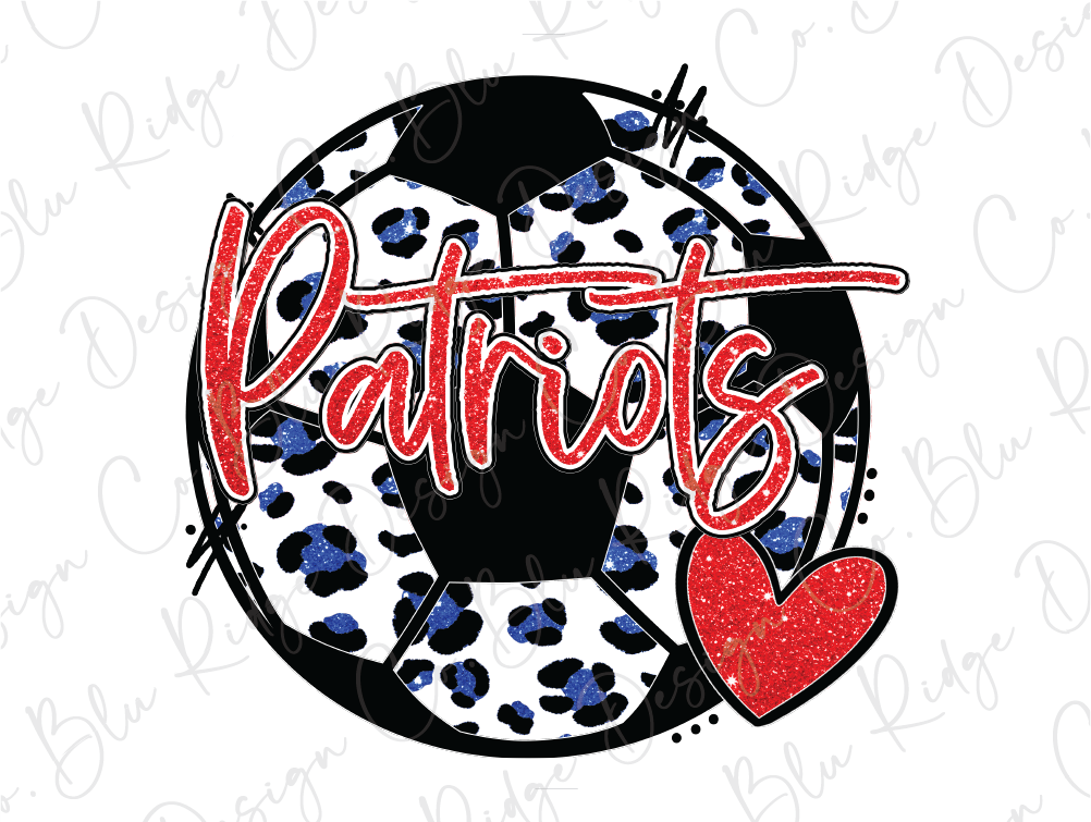 a soccer ball with the word "Patriots" written on it, along with a heart symbol.