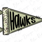 A flag with the word "HAWKS" written on it in a stylized font.